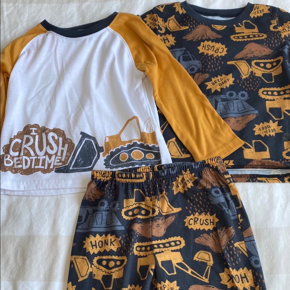 Kids Construction Pajama Set - White and Orange